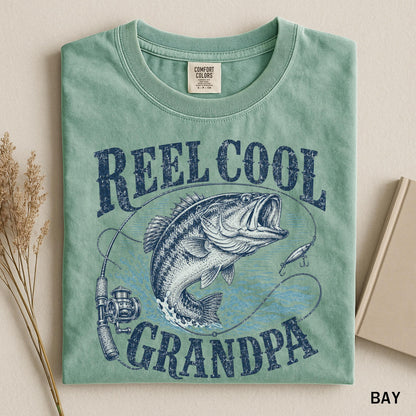 Reel Cool Grandpa Shirt, Bass Fishing Gifts for Grandpa, Vintage Fisherman Comfort Colors Tee