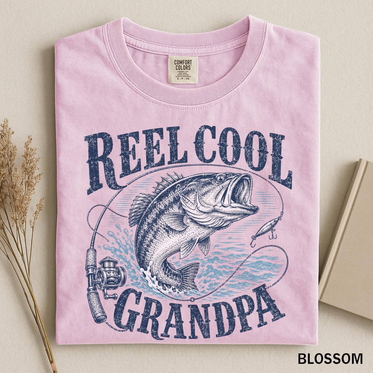 Reel Cool Grandpa Shirt, Bass Fishing Gifts for Grandpa, Vintage Fisherman Comfort Colors Tee