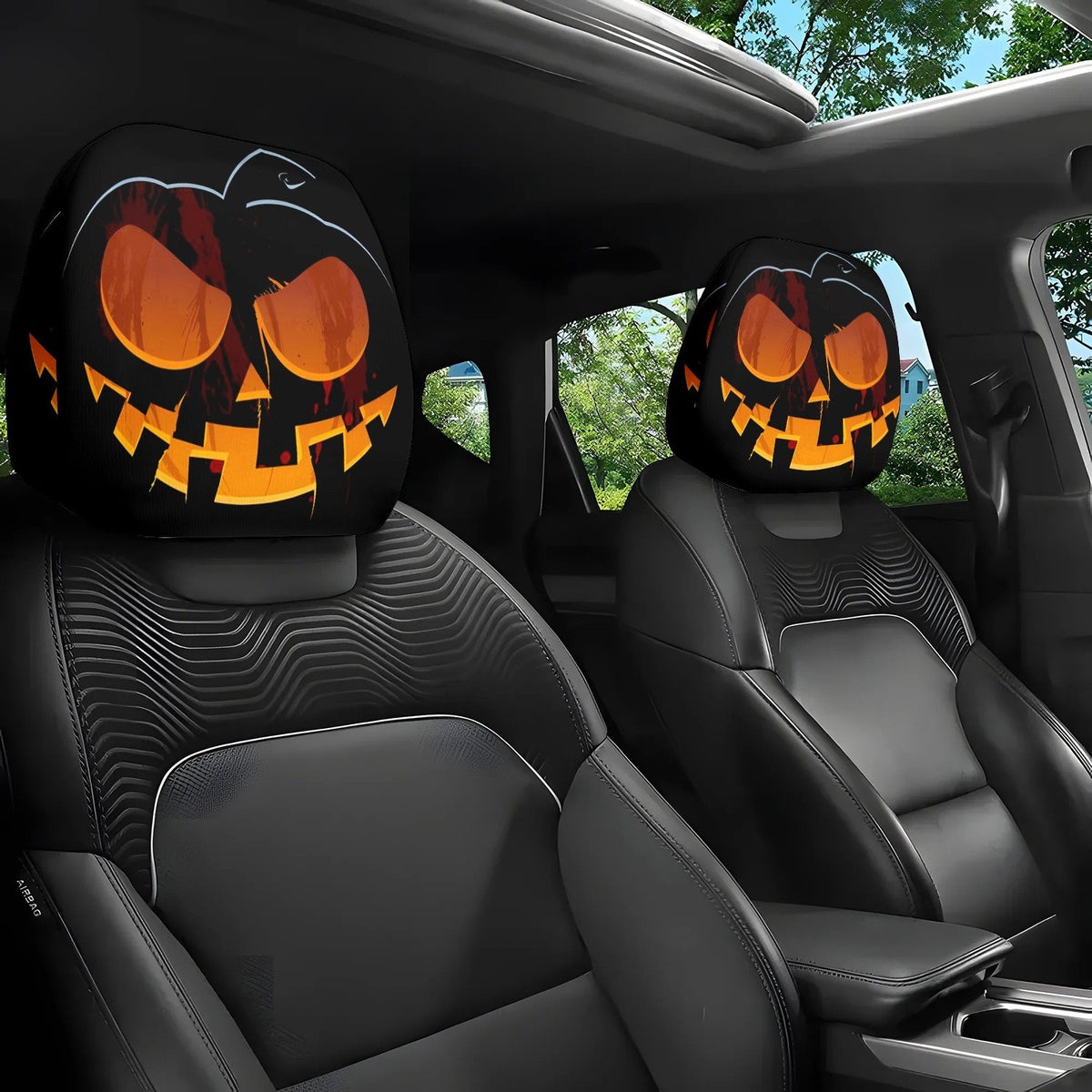 Halloween Car Headrest Cover Scary Face Universal Seat Protector Auto Decor