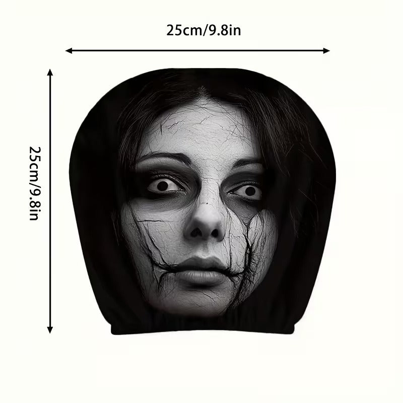 Horror Car Headrest Cover Universal Scary Face Seat Protector Halloween Auto Decor