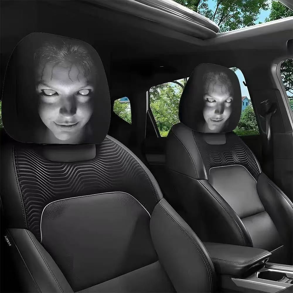 Horror Car Headrest Cover Universal Scary Face Seat Protector Halloween Auto Decor