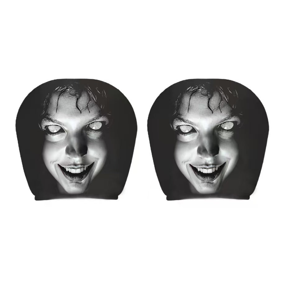 Horror Car Headrest Cover Universal Scary Face Seat Protector Halloween Auto Decor